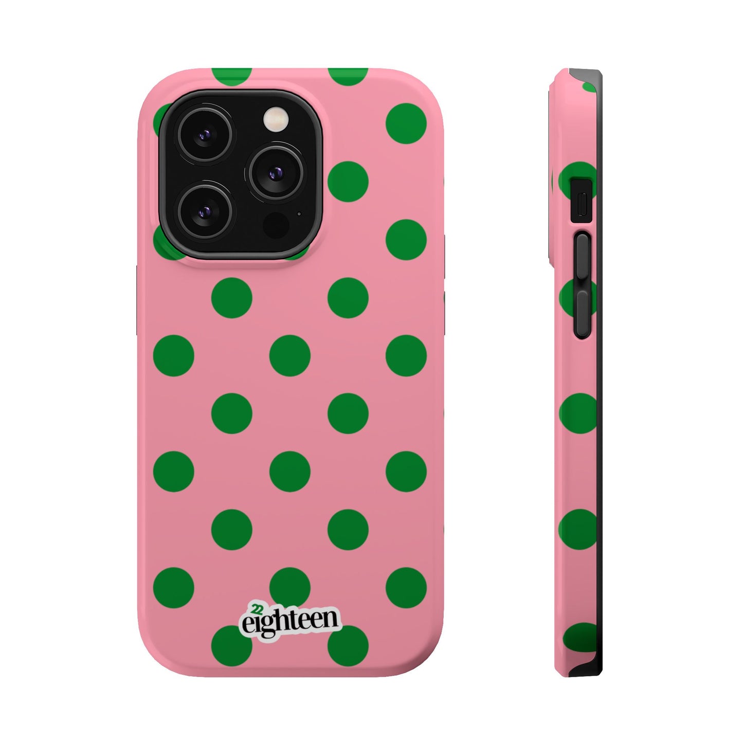 Pink Salmon & Apple Green Sorority Polka Dot MagSafe Tough Case