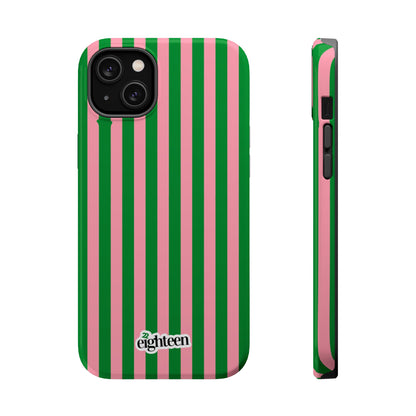 Pink Salmon & Apple Green Sorority Stripe MagSafe Tough Case