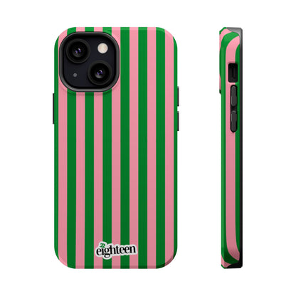 Pink Salmon & Apple Green Sorority Stripe MagSafe Tough Case