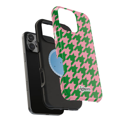 Pink Salmon & Apple Green Sorority Houndstooth MagSafe Tough Case