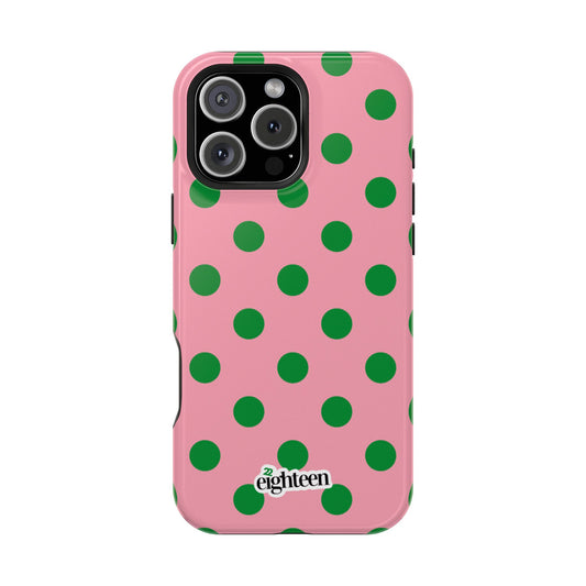 Pink Salmon & Apple Green Sorority Polka Dot MagSafe Tough Case