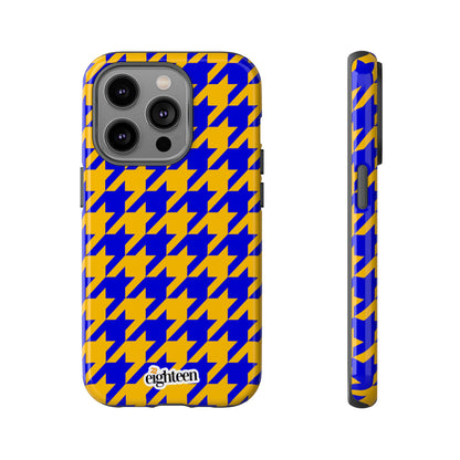 Royal Blue & Gold Houndstooth Tough Phone Case