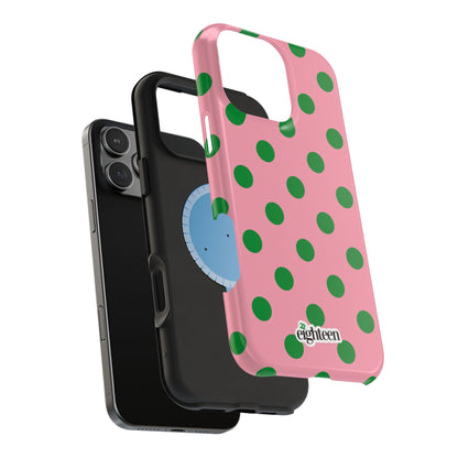 Pink Salmon & Apple Green Sorority Polka Dot MagSafe Tough Case