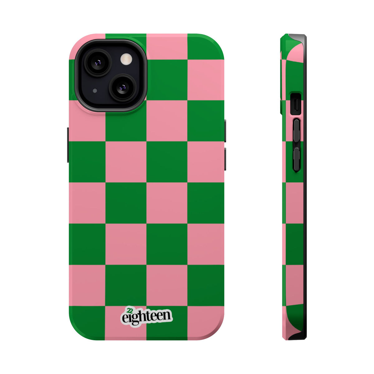 Pink Salmon & Apple Green Check, Please! MagSafe Phone Case