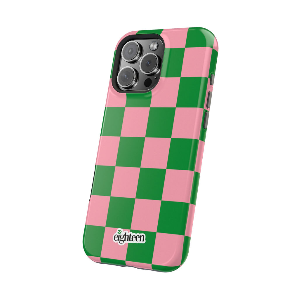 Pink Salmon & Apple Green Sorority Checkered MagSafe Tough Case