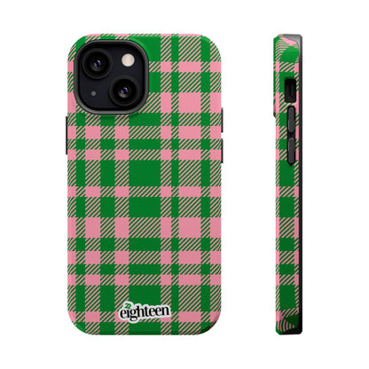Pink Salmon & Apple Green Sorority Plaid MagSafe Tough Case