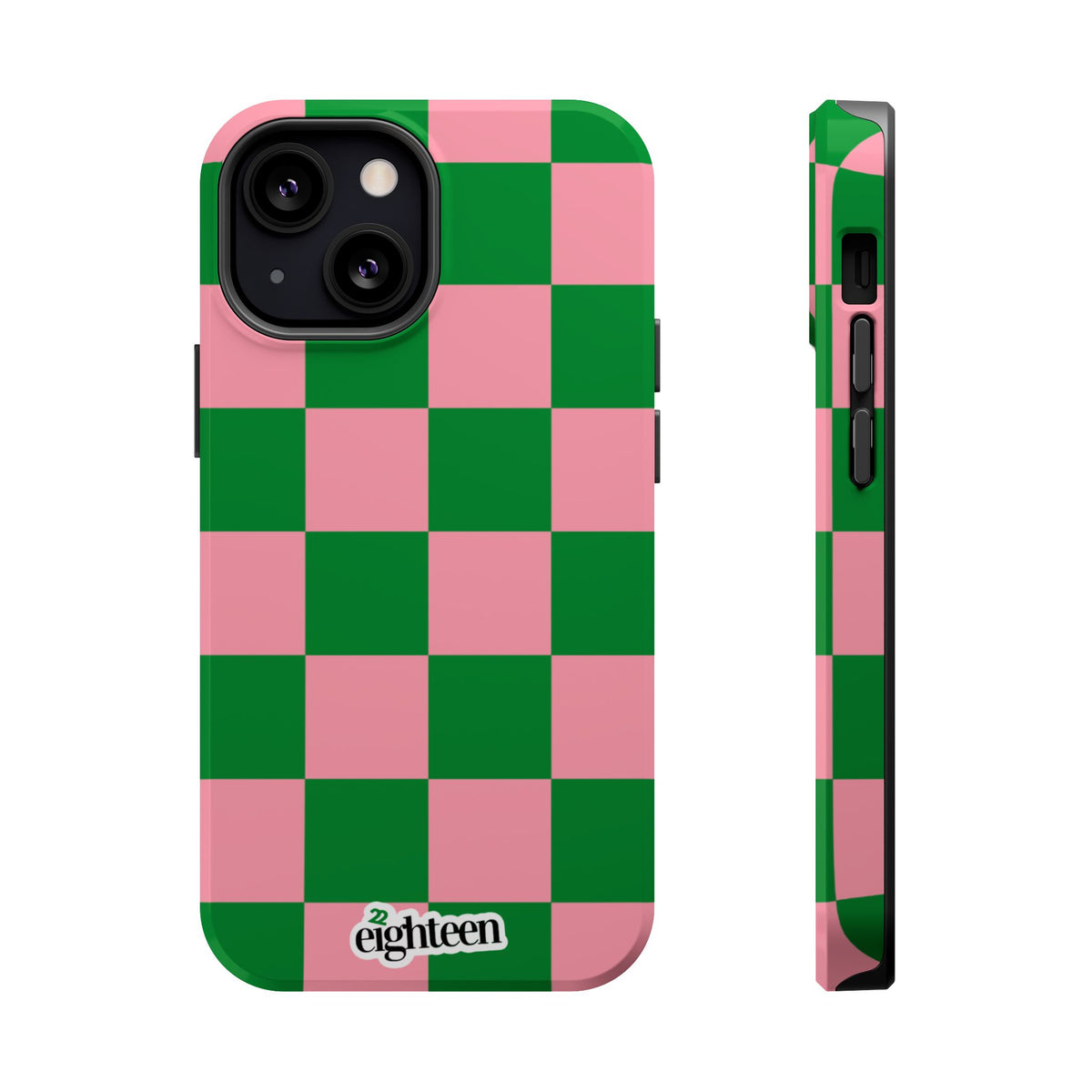 Pink Salmon & Apple Green Check, Please! MagSafe Phone Case