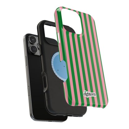 Pink Salmon & Apple Green Sorority Stripe MagSafe Tough Case