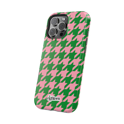 Pink Salmon & Apple Green Sorority Houndstooth MagSafe Tough Case