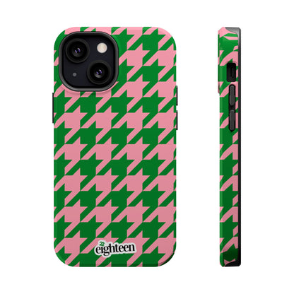Pink Salmon & Apple Green Sorority Houndstooth MagSafe Tough Case