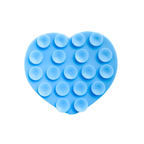 An aqua blue heart-shaped silicone phone suction grip with raised circular cups, shown on a plain white background.