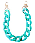 An aqua blue marbled chain accessory with gold-tone lobster clasps, displayed on a clean white background.