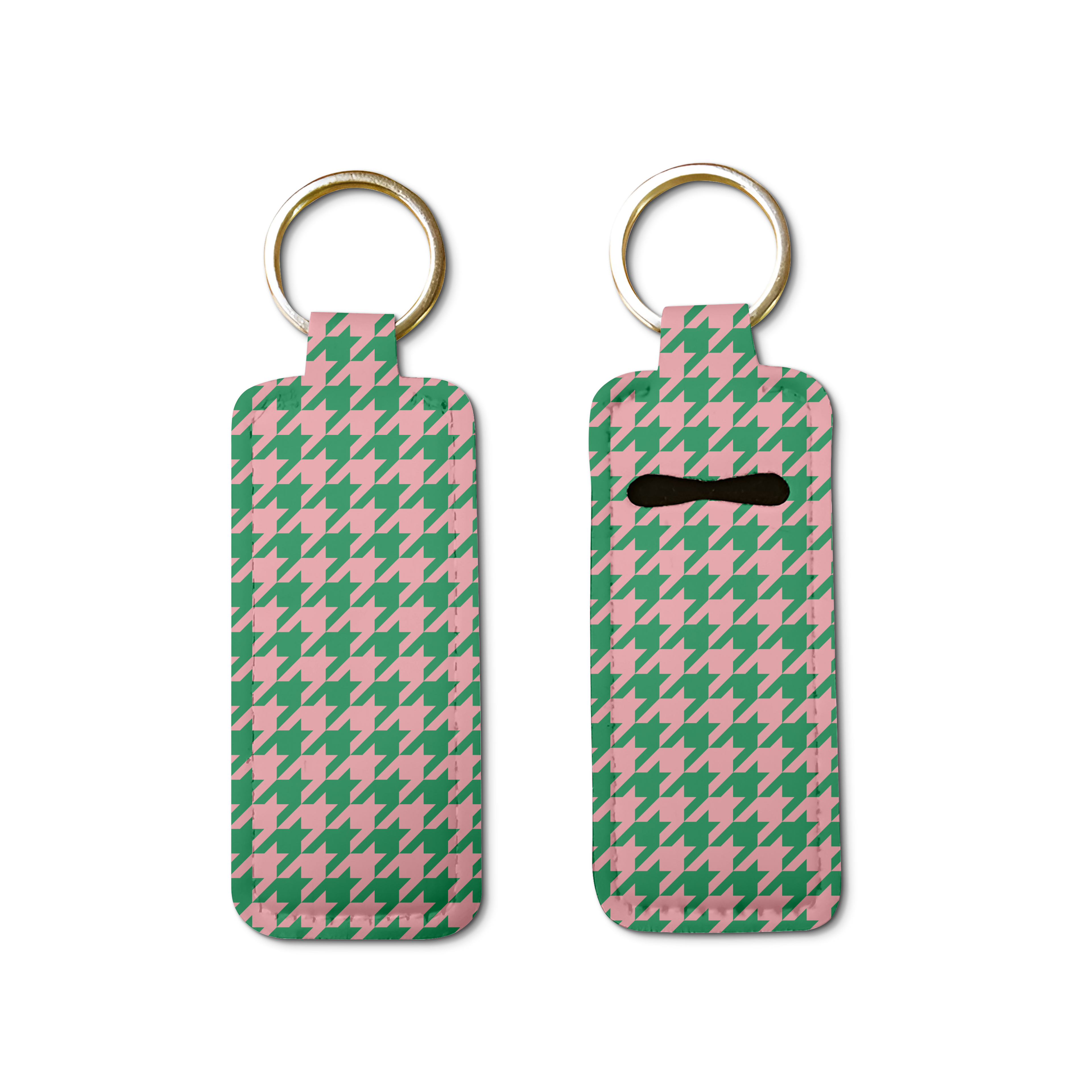 Houndstooth Lip Balm Pouch Keychain