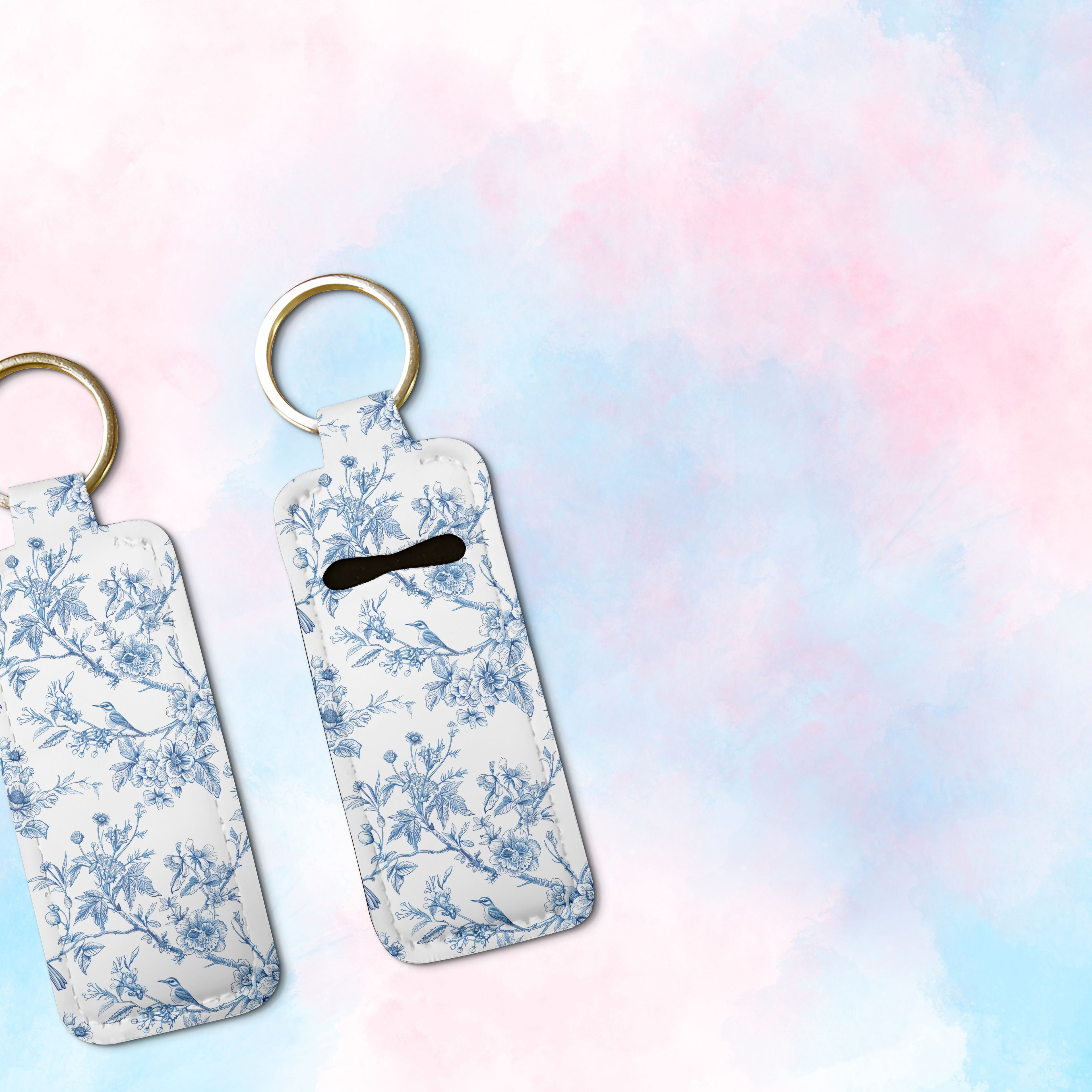 Porcelain Bloom Lip Balm Pouch Keychain